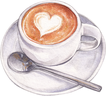 Watercolor cup of latte coffee